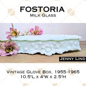Fostoria Jenny Lind Glove Dresser Box Large White Milk Glass Cameo 50s 60s MCM